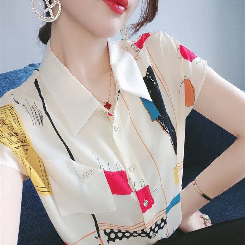 Áo Sơ Mi Tay Ngắn Dáng Rộng In Họa Tiết Thời Trang Mùa Hè Hàn Quốc Cho Nữ 2022