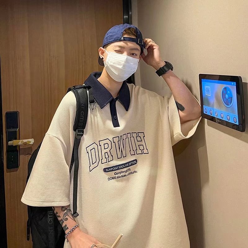 Áo Thun Polo Tay Ngắn Dáng Rộng Phong Cách Hong Kong Dễ Phối Đồ Thời Trang Mùa Hè Cho Nam Size M-2XL