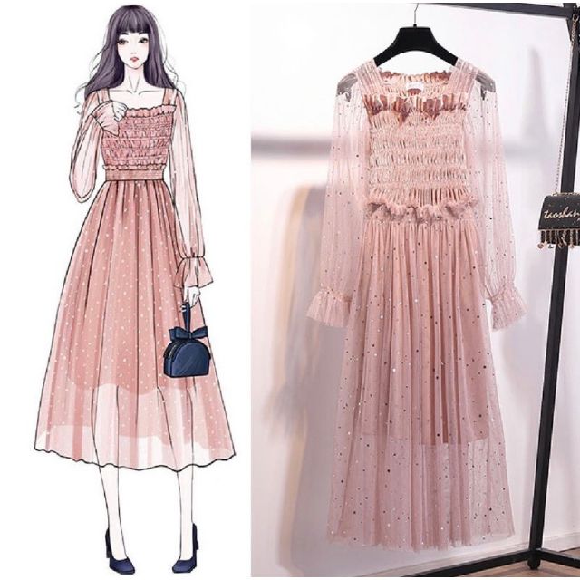 Đầm hồng tiểu thư