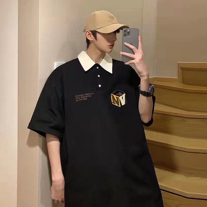 Áo Thun Polo Cotton Ngắn Tay Thêu Họa Tiết Vintage Thời Trang Cho Nam