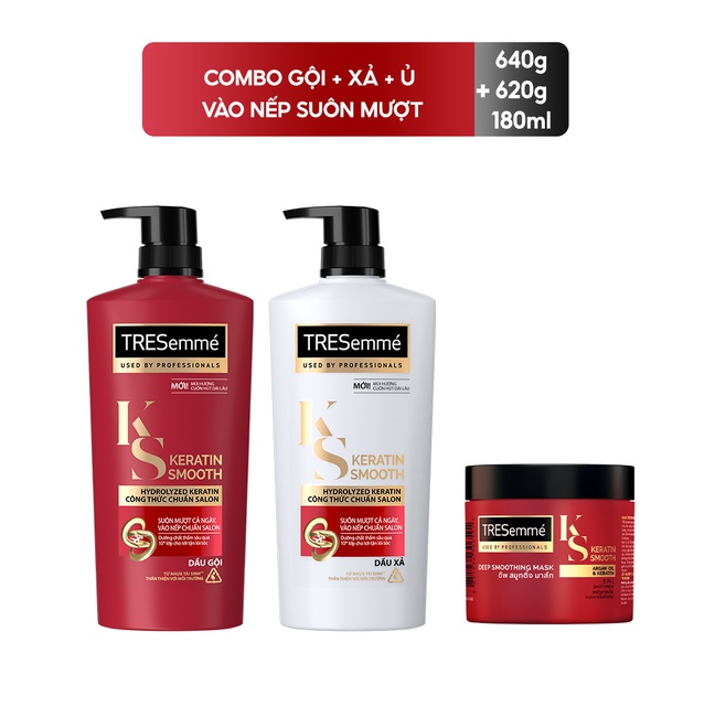 Combo Dầu gội đầu 640g + Dầu xả 620g + Kem ủ 180ml TRESemmé Vào nếp suôn mượt