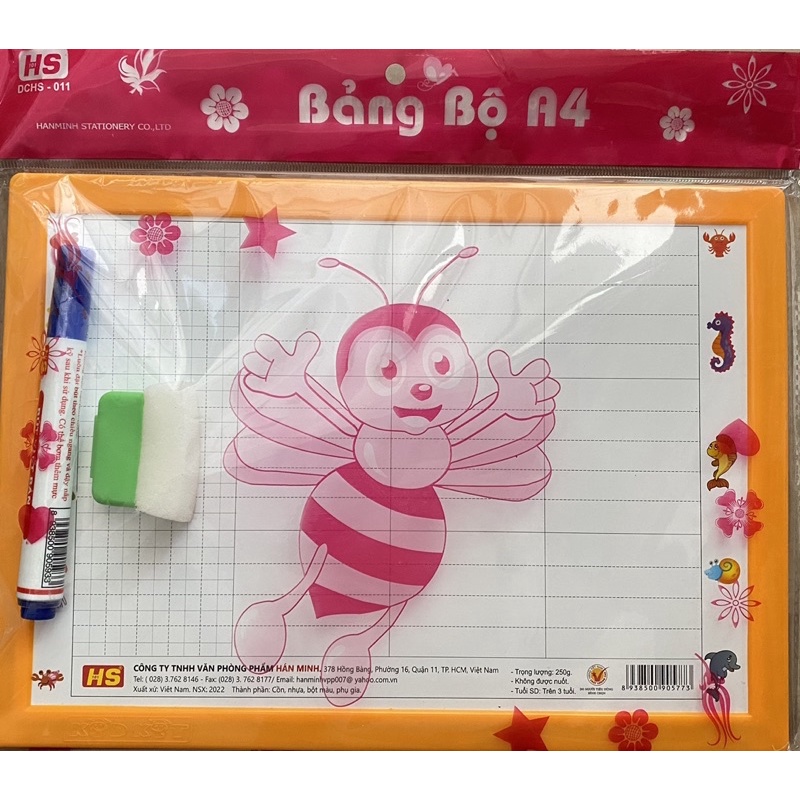 Bảng bộ A4 2 mặt phấn và bút lông DCHS-011 tặng kèm bút lông và đồ lau
