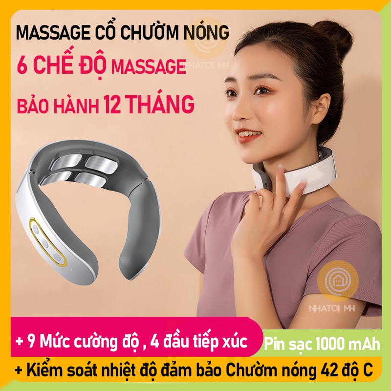 Máy massage cổ cao cấp, có chườm nóng 6 chế độ mat xa khác nhau, 9 cường độ- Màu Trắng - [BH 12 THÁNG]