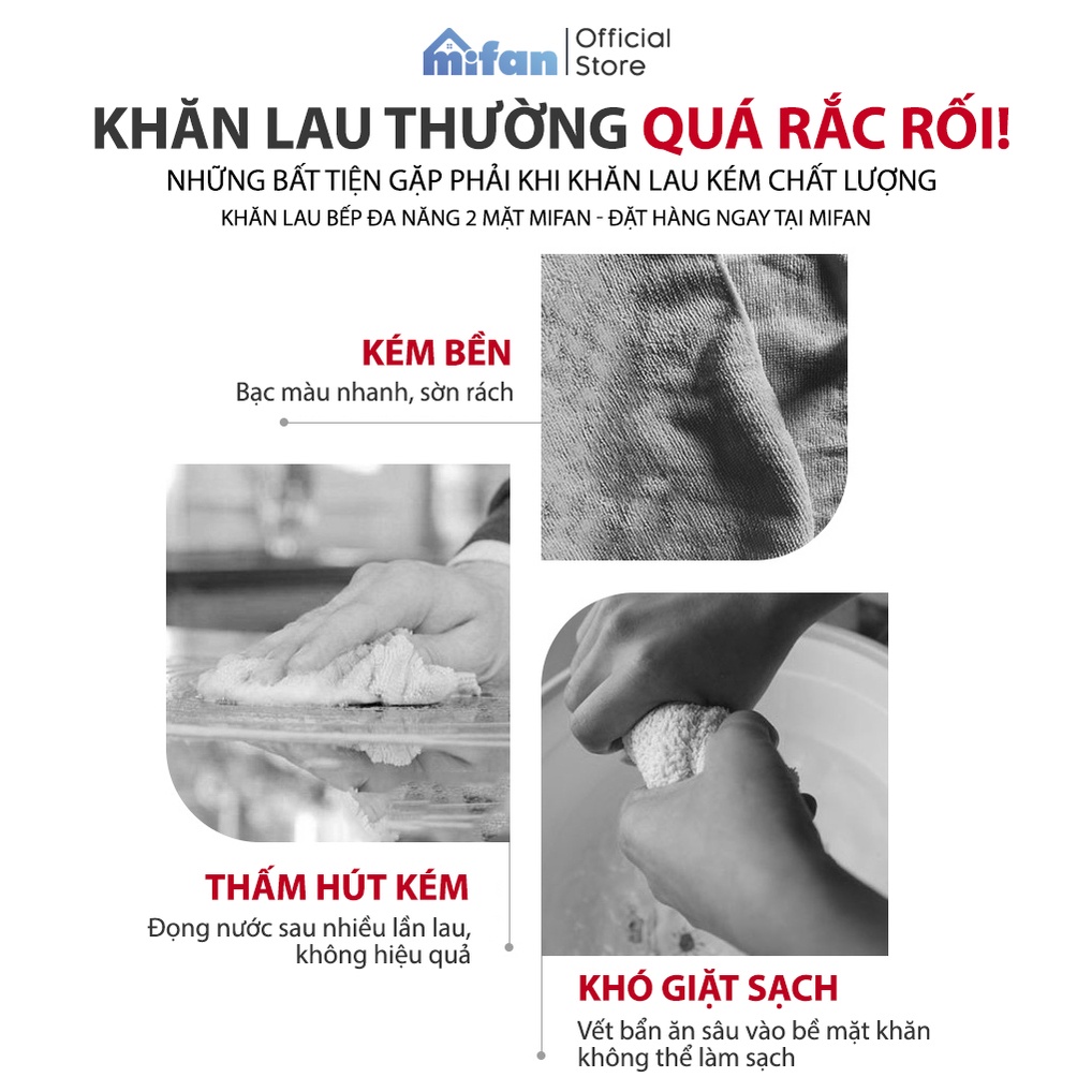 Combo 10 Khăn Lau Bếp Đa Năng 2 Mặt MIFAN - Lau Tay, Lau Bát Đĩa - Siêu Mềm Mịn Dày Dặn Thấm Hút Tốt - Hàng Cao Cấp