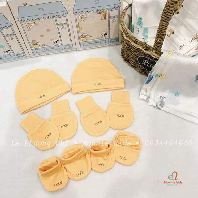 Set 2 mũ bao tay chân cho bé Nous, bao tay chân co giãn dễ thương - Monnie Kids