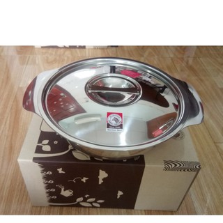 Thố dẹp inox zebra 22 cm có quai + nắp đậy