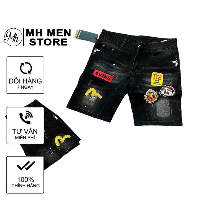 Quần Short Jean Nam Màu Đen Thêu Họa Tiết evi.su Phong Cách MT6760