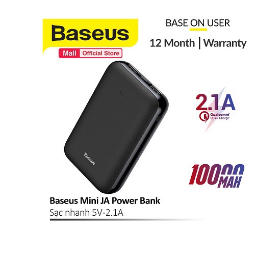 Pin dự phòng Baseus Mini JA Power Bank 10000mAh hỗ trợ sạc nhanh Quick Chager 2.1A cho Smartphone/ Tablet