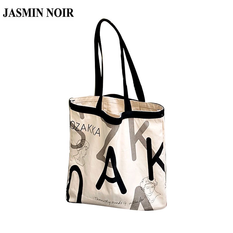 Túi Xách JASMIN NOIR Đeo Vai Vải Canvas In Chữ Thời Trang Cho Nữ