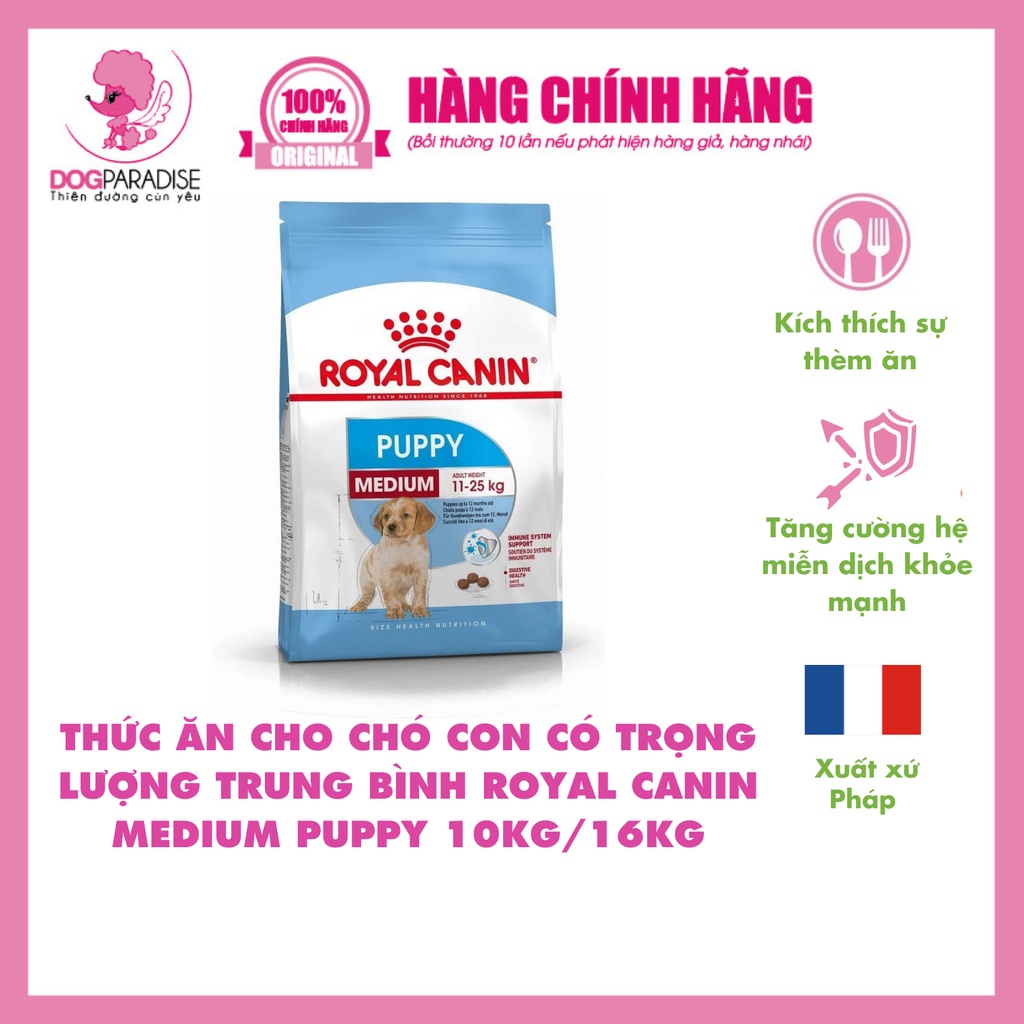 Thức ăn cho chó con có trọng lượng trung bình Royal Canin Medium Puppy bao lớn 10kg/16kg - Dog Paradise