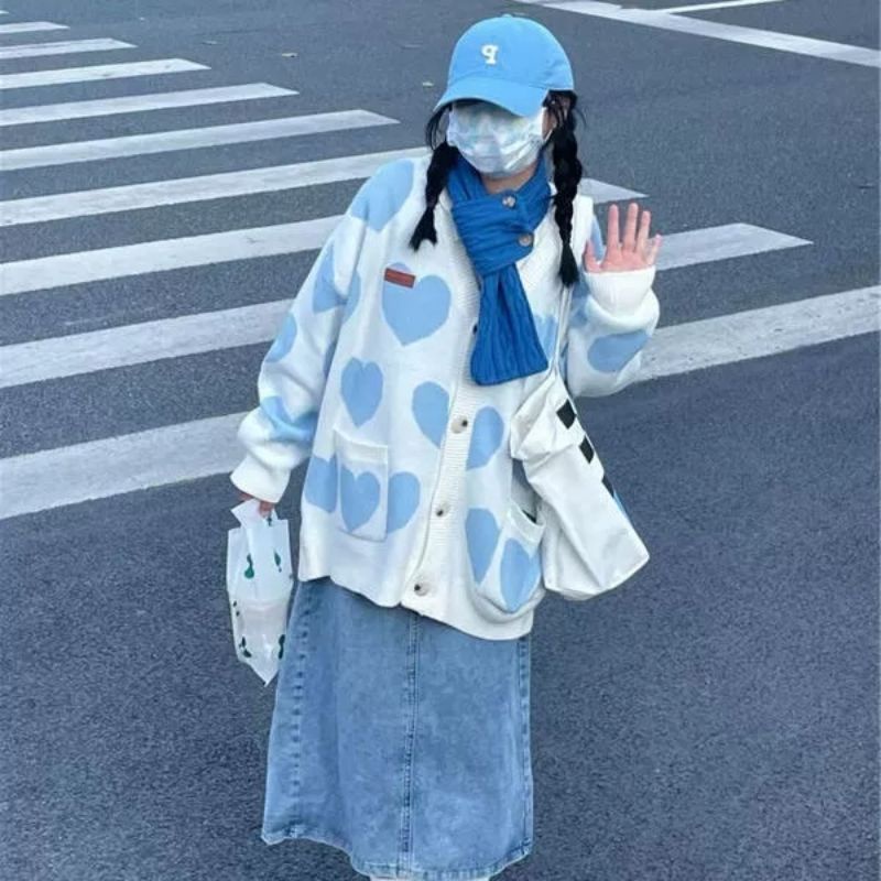 Áo khoác Cardigan len hình trái tim oder taobao