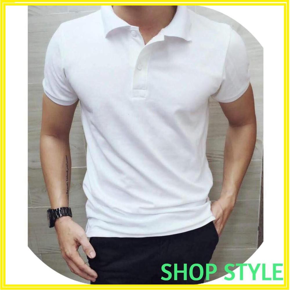 HÀNG MỚI Áo phông nam màu trắng - Áo thun nam có cổ chất cá sấu cao cấp hàng đẹp xuất dư co giãn tốt Siêu Sale