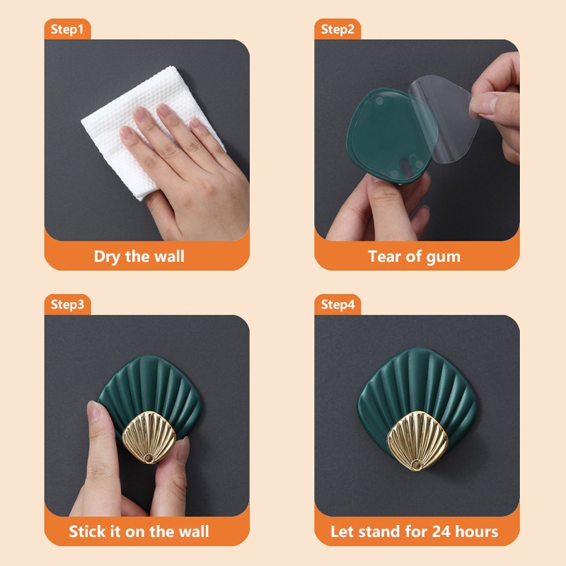 Set 4 Móc Treo Đồ Dán Tường Hình Vỏ Sò Sáng Tạo Không Cần Đục Lỗ Chắc Chắn Cho Nhà Bếp Nhà Tắm