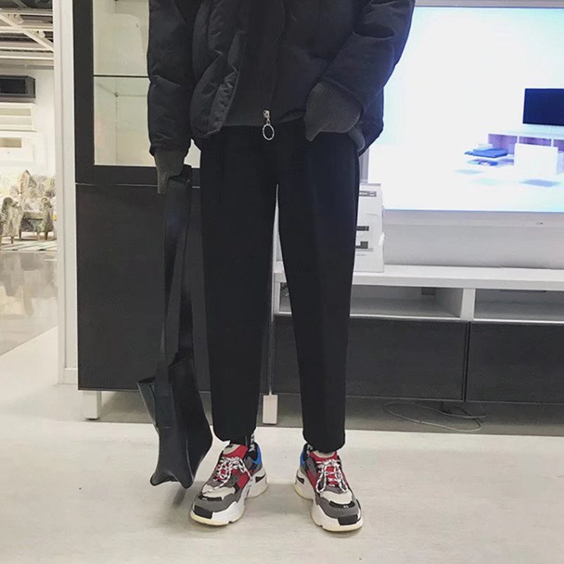 Quần dài đến mắt cá chân dáng ôm ống côn vải len cột dây phong cách Hàn Quốc thời trang thu đông thường ngày cho nam