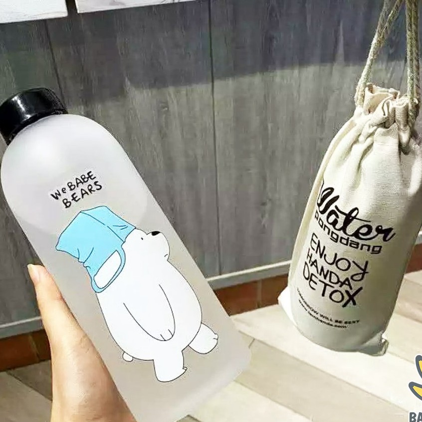 [MUA 1 ĐƯỢC 7]  Bình Đựng Nước Cute Hàn Quốc Hình Gấu Bear 1000ml   Nhựa Cao Cấp Kèm Phụ Kiện 7 Món LOCKNLOCKHOME