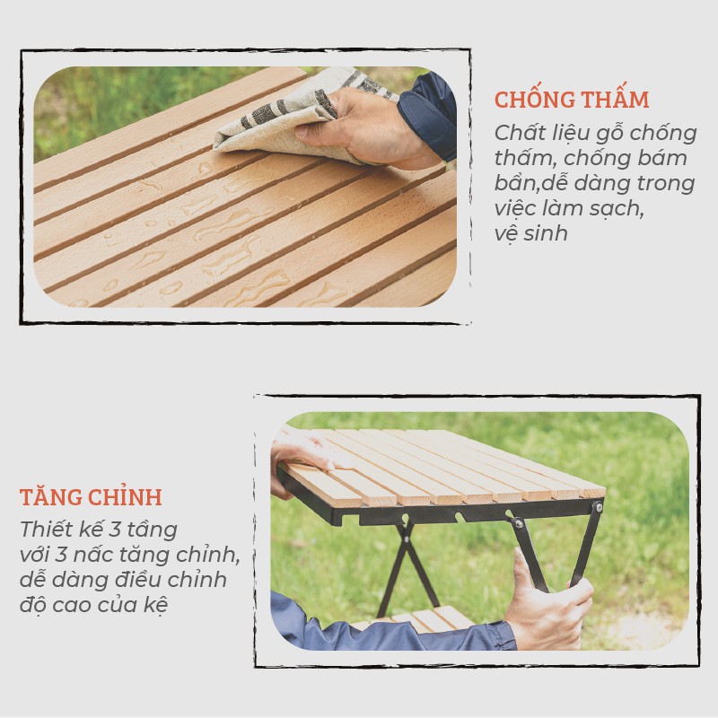 Kệ gỗ đa năng khung sắt - có thể tăng chỉnh chiều cao - thương hiệu Vietcamp - Kích thước 50x35x63cm