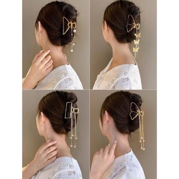 Kẹp Tóc Softie Càng Cua Kim Loại Đính Châu Sang Chảnh