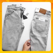 Quần Jeans Zara xám khói xước nhẹ- Màu Xám, Chất vải jean co giãn bền đẹp Màu xám wash bụi Phom dáng slim chuẩn đẹp