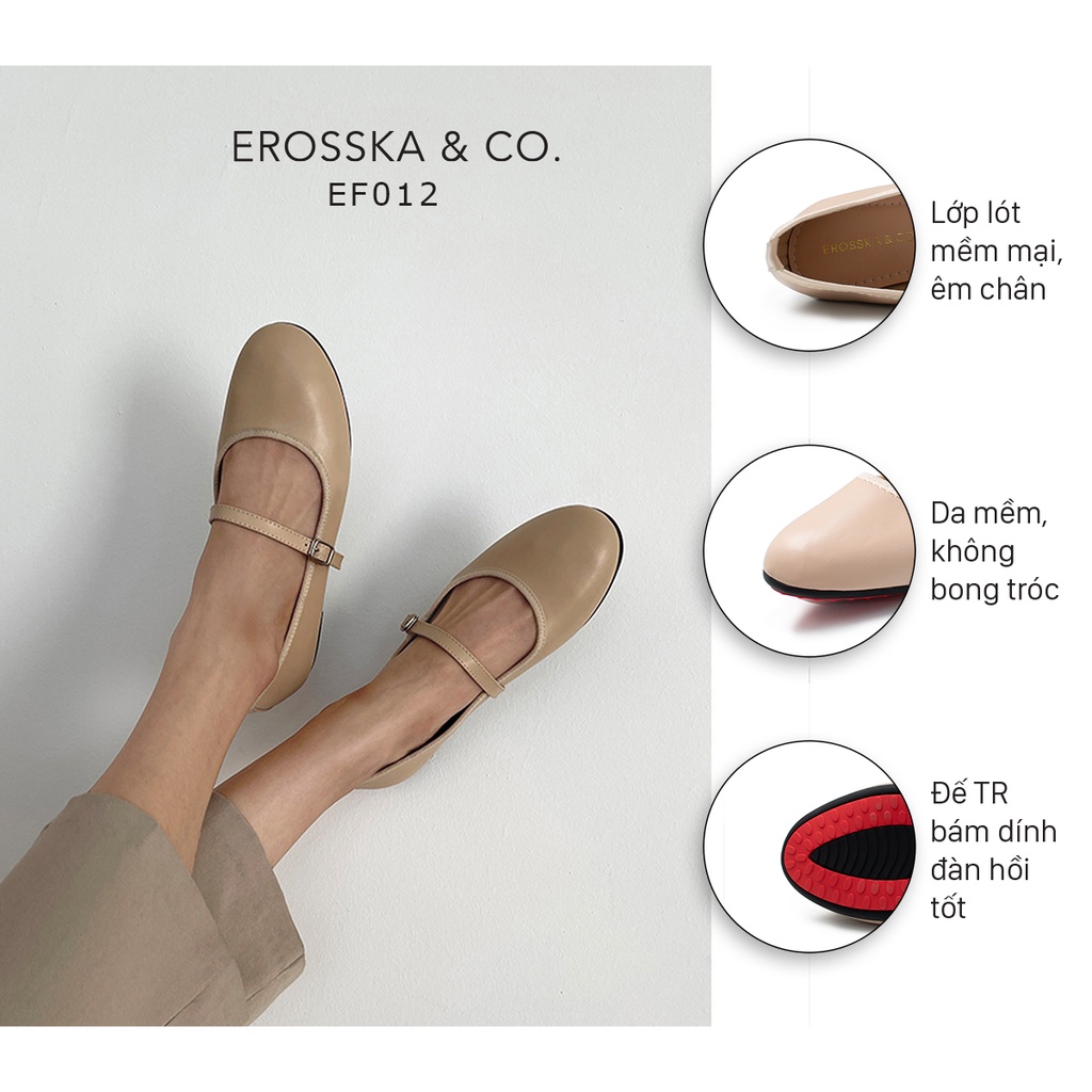 Erosska - Giày nữ đế bệt mũi tròn quai ngang màu nude - ef012