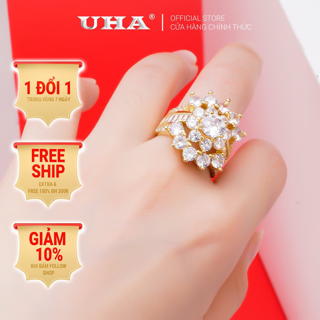 Nhẫn nữ đính xoàn mạ vàng 18K cao cấp (giá tốt nhất) N406155-160