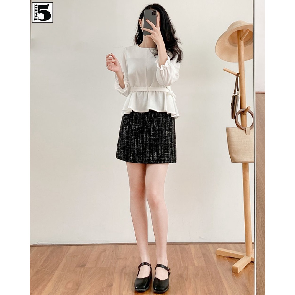 Áo sơ mi nữ tay bồng thắt dây eo hai bên chất nhung mịn Twentyfive N196