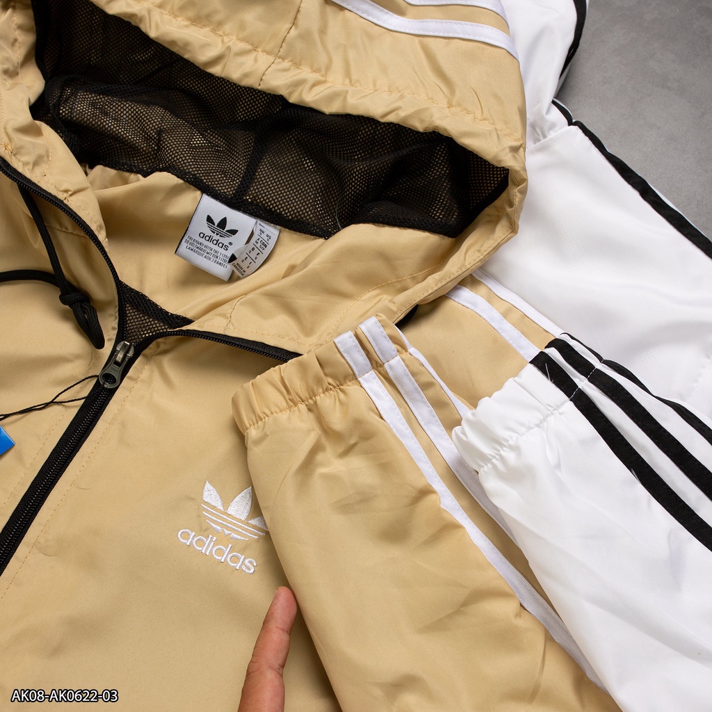 Áo khoác gió Adidas viền 3 sọc dài có mũ AK08 - áo khoác nam VNXK