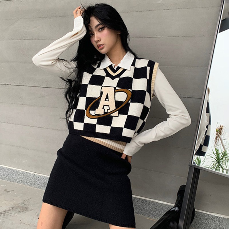 Áo len không tay cổ chữ V thời trang dành cho nữ