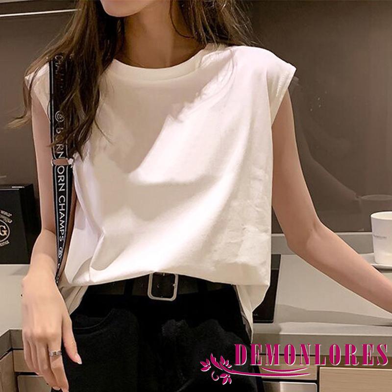 Áo Thun Ba Lỗ Cổ Tròn Màu Sắc Trơn Thời Trang Mùa Hè Phong Cách Hàn Quốc Dành Cho Nữ