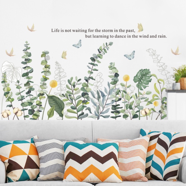 Decal trang trí tường - Chân tường bụi cây xanh