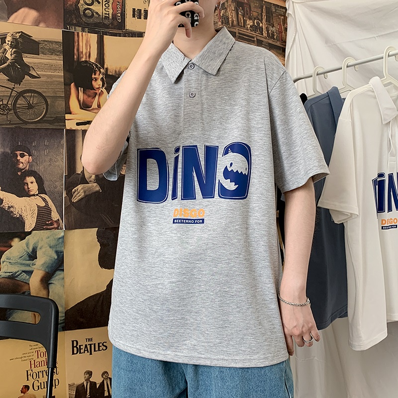 áo polo Tay Ngắn Dáng Rộng In Chữ Thời Trang Mùa Hè Phong Cách Hồng Kông Cho Nam | BigBuy360 - bigbuy360.vn