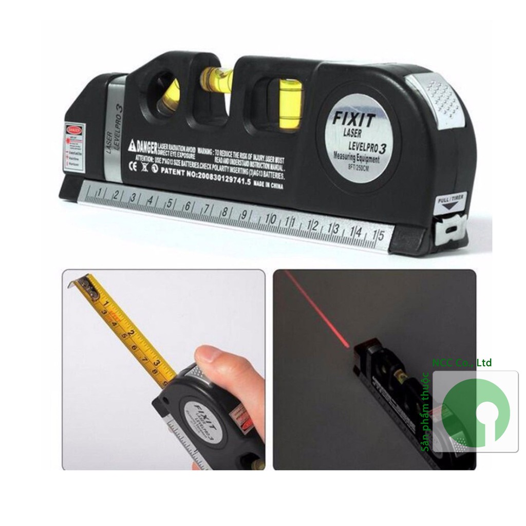 Thước đo laser đa năng - tia laser góc dọc ngang - thước dây kéo - ống thủy cân bằng - NPD-T-Laser-5433