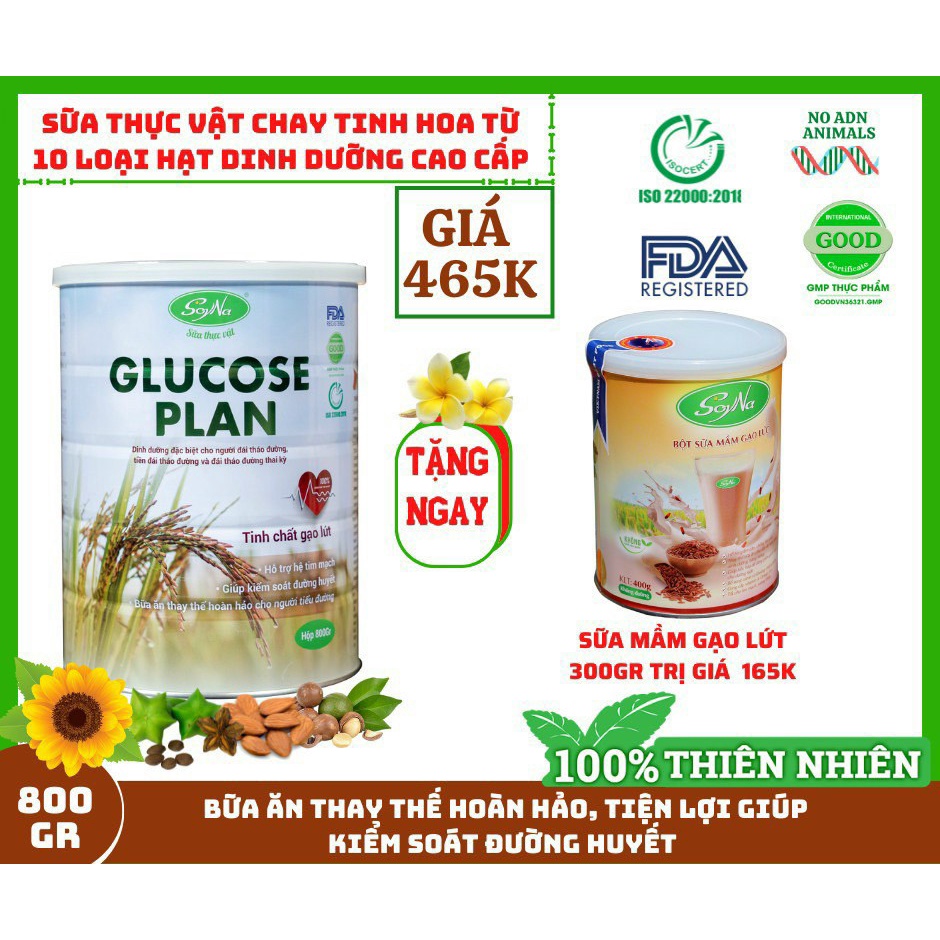 Sữa hạt,sữa bột Glucose tinh chất gạo lứt 800g SOYNA bổ sung dinh dưỡng cho người tiểu đường