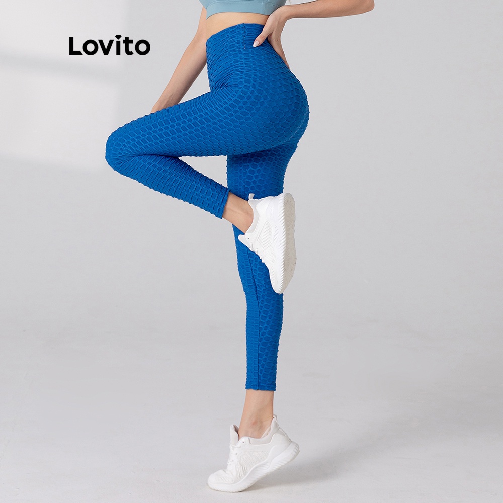 Quần legging Lovito vải jacquard phong cách thể thao nhanh khô L05212 (Màu xanh lam nhạt)