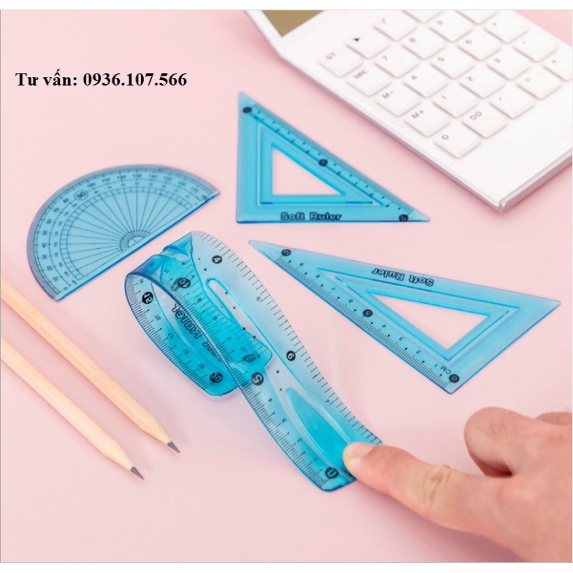 Bộ thước kẻ DẺO 20cm, Bộ eke DẺO 1520, đo độ (thước bộ DẺO học sinh) [ VPP GIÁ XƯỞNG  ]