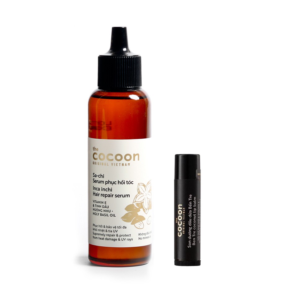 Bộ Serum sachi phục hồi tóc cocoon 70ml + Son dưỡng môi dầu dừa Bến Tre cocoon 5g
