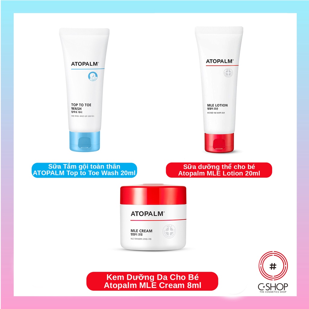 Combo 3 Mẫu Thử Atopalm cho bé (MLE Cream 8ml + MLE Lotion 20ml + Sữa tắm gội Top To Toe Wash 20ml)