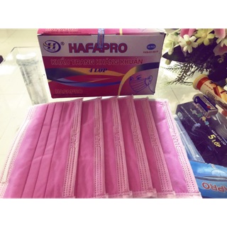 Hộp 50 cái khẩu trang kháng khuẩn Hafapro màu hồng