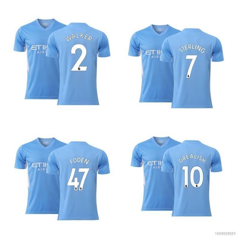 Năm 2021-22 Manchester City F.C. Áo Thun Bóng Đá In Logo Đội Tuyển Foden Walker PY3