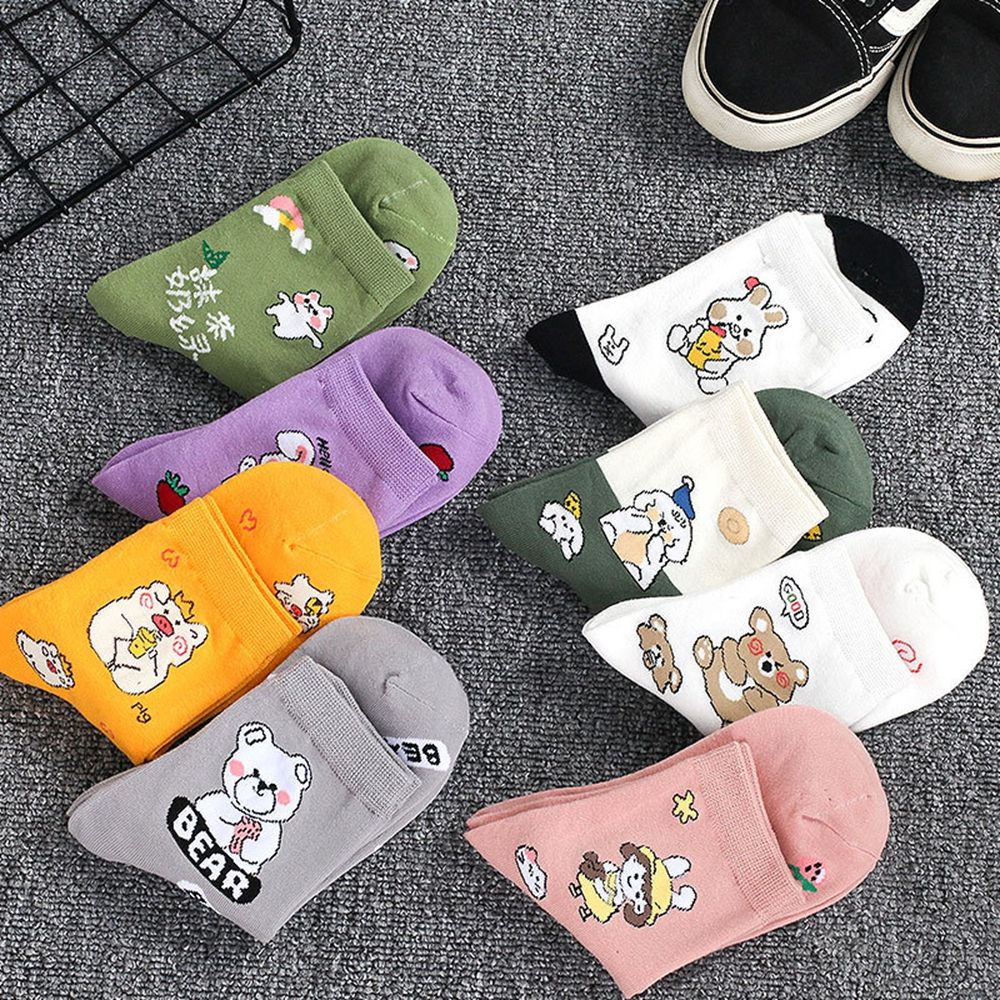 Vớ cổ trung in hình gấu dễ thương thoáng khí thoải mái cho nữ BACK2LIFE