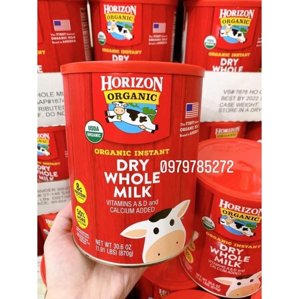 Sữa tươi HORIZON ORGANIC Dry Whole Milk nguyên kem dạng bột 870g hàng Air Mỹ