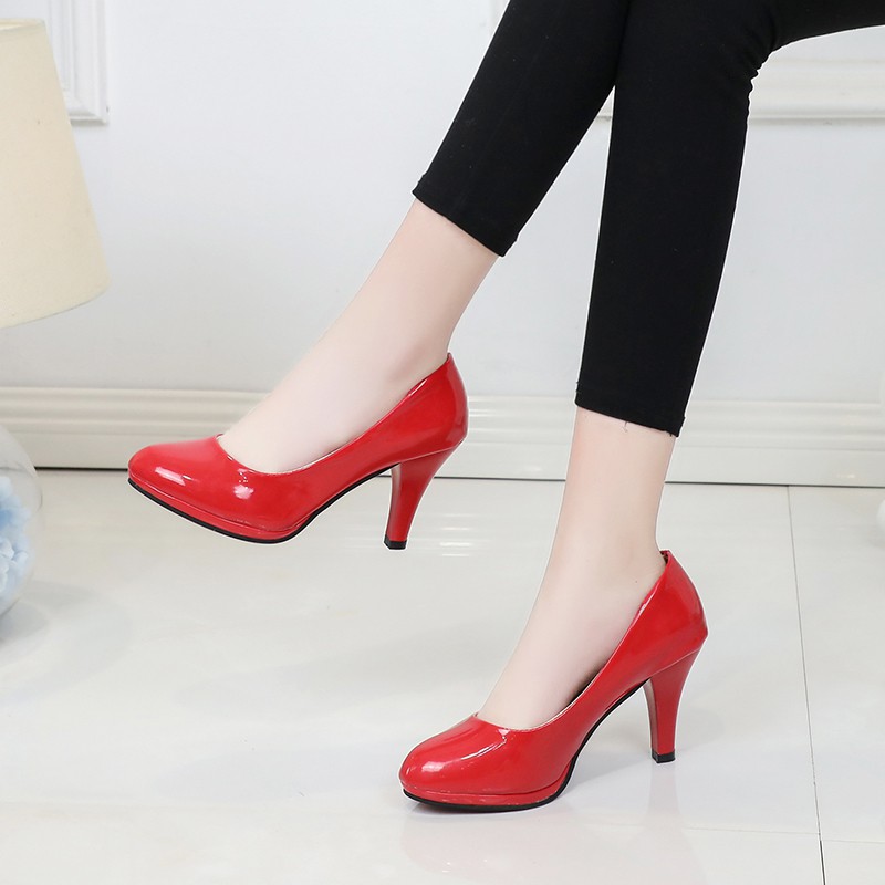 Giày cao gót nữ chất liệu da PU màu trơn