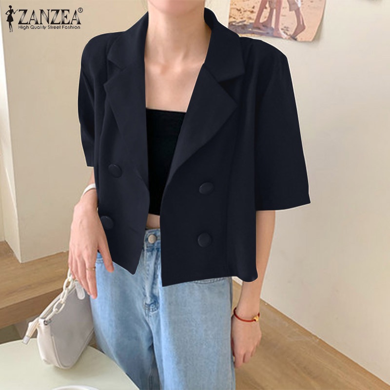 Áo khoác blazer ZANZEA tay lửng cổ bẻ thời trang Hàn Quốc tùy chọn màu sắc dành cho nữ