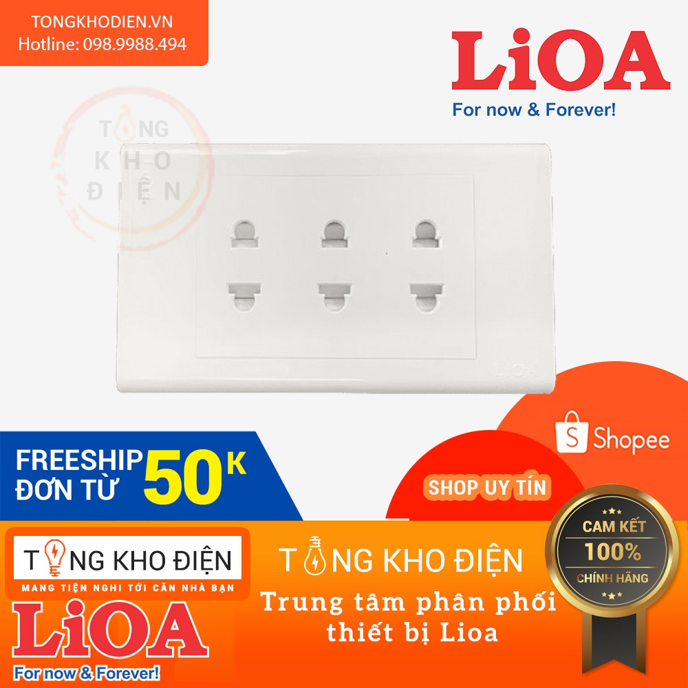 [CHÍNH HÃNG] Mặt 3 ổ cắm LiOA (âm tường + lắp nổi)