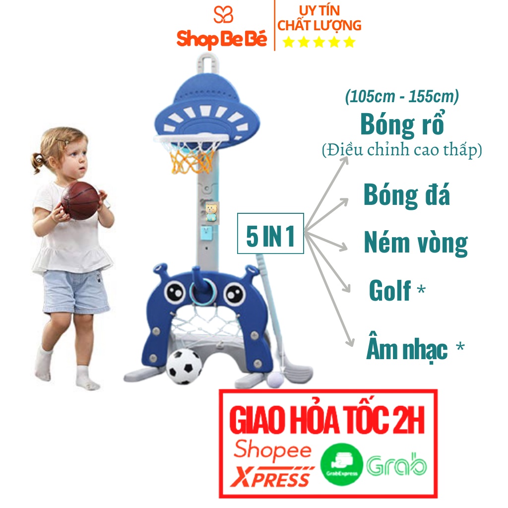 Bộ đồ chơi bóng rổ cao cấp đa năng kèm bóng đá có điều chỉnh được độ cao cho bé từ 1 đến 6 tuổi