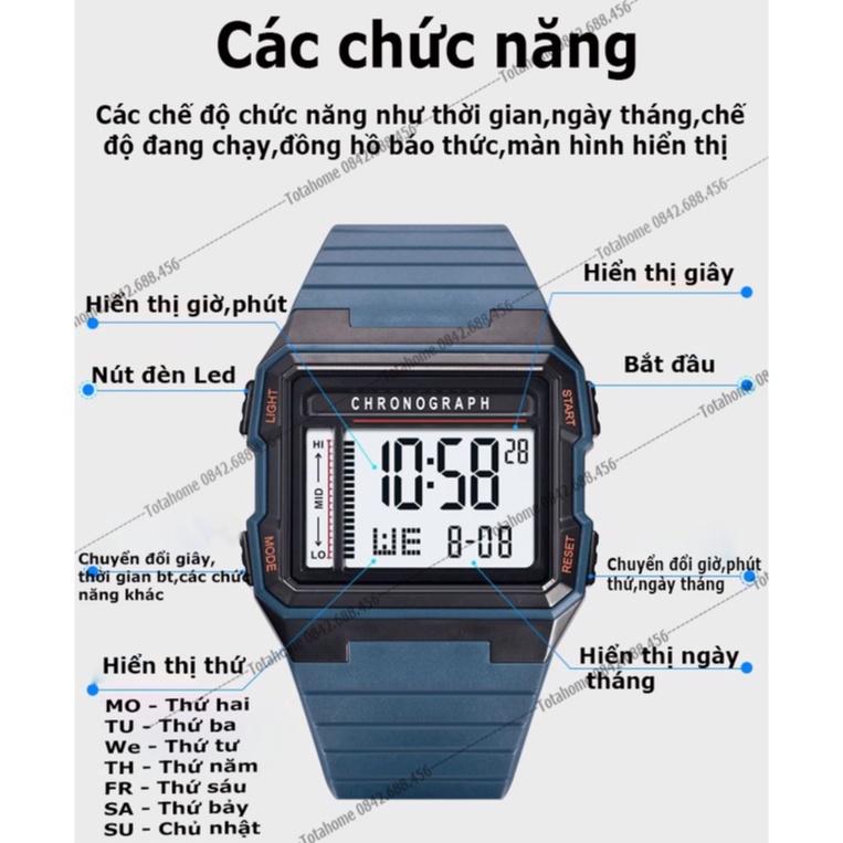 Đồng hồ Nam Lính Thủy Đánh Bộ Thể Thao,Chống Thấm Nước LED Báo Động,Kỹ Thuật Số Đeo Tay