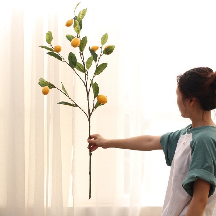 Cây quả chanh, cây chanh giả trang trí cành cao 100cm giống thật - Gu Decor Wooden