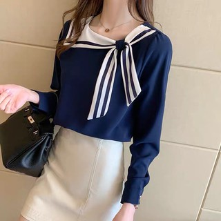 Sơ mi cổ nơ lệch Hàn Quốc