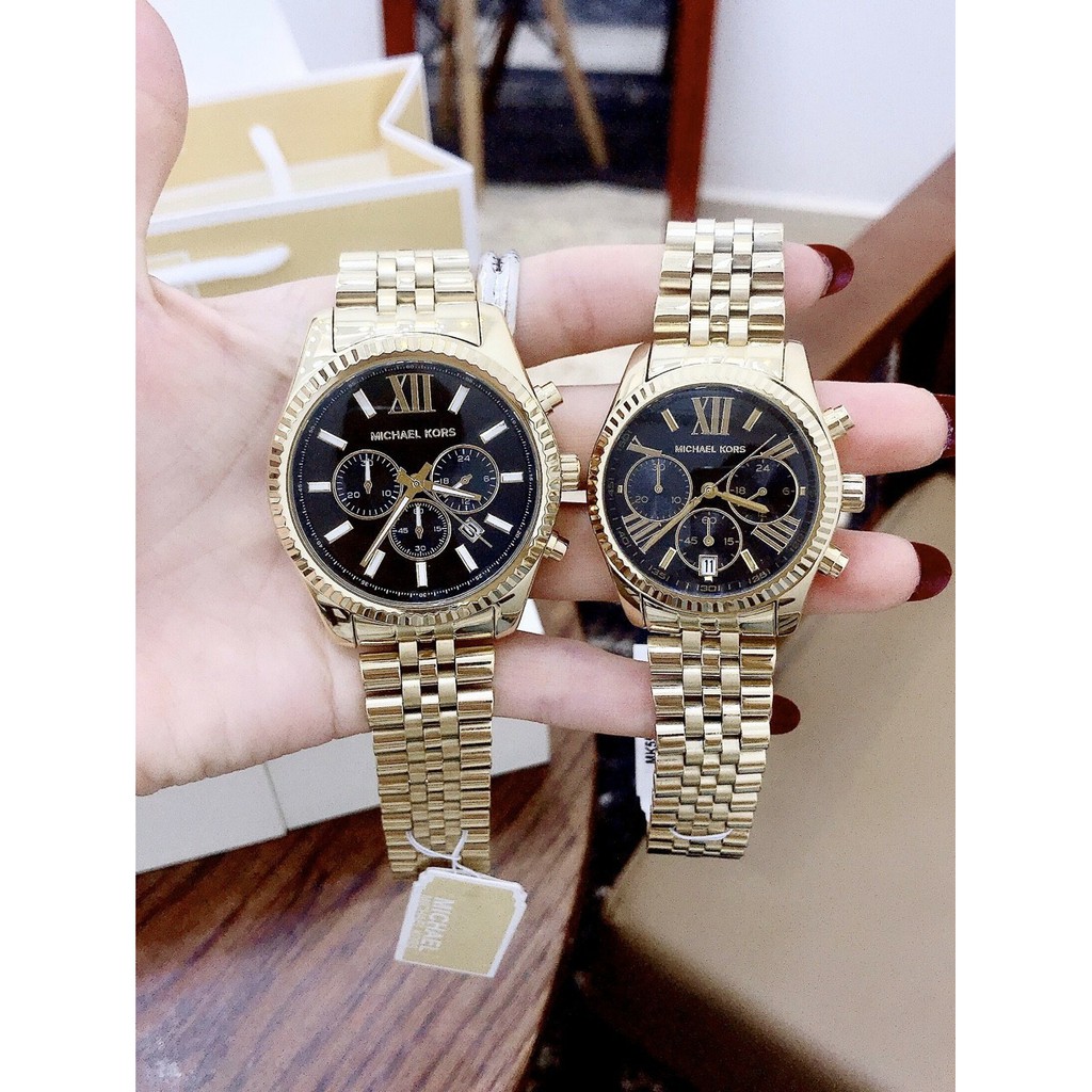 Đồng hồ cặp nam và nữ MICHAEL KORS FLEXINGTON_Dây thép không gỉ mạ PVD