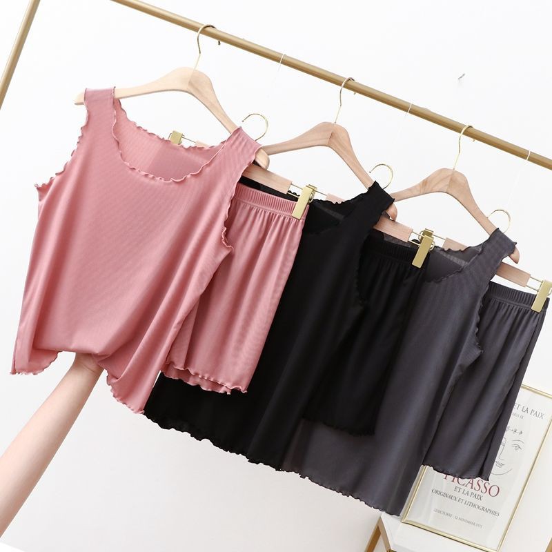 Đồ ngủ nữ ngắn tay phương thức Áo sơ mi có đáy bằng lụa băng giá lớn cỡ phông mỏng rộng rãi phía trên trang phục vụ tại