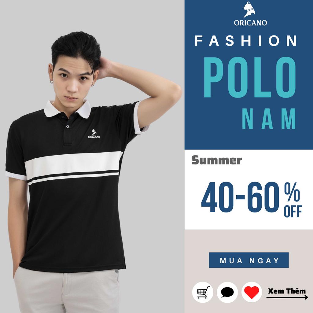 Áo Polo Nam ORICANO Đen Trắng Tay Ngắn Cổ Bẻ Chất liệu 95 Polyester Và 5 Xpander Mềm Mịn Thoáng Mát